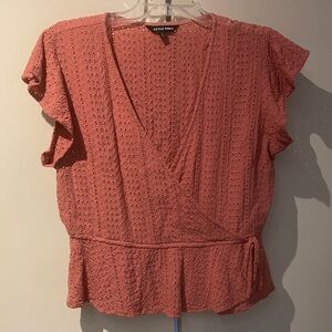 Low vneck, wrap peplum for hot weather. Coral Eyelet Blouse